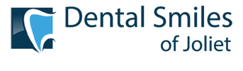 The image displays a logo for  Dental Smiles of Joliet  with the tagline  Premium Dentistry.  It includes a stylized graphic of a smiling face and text.