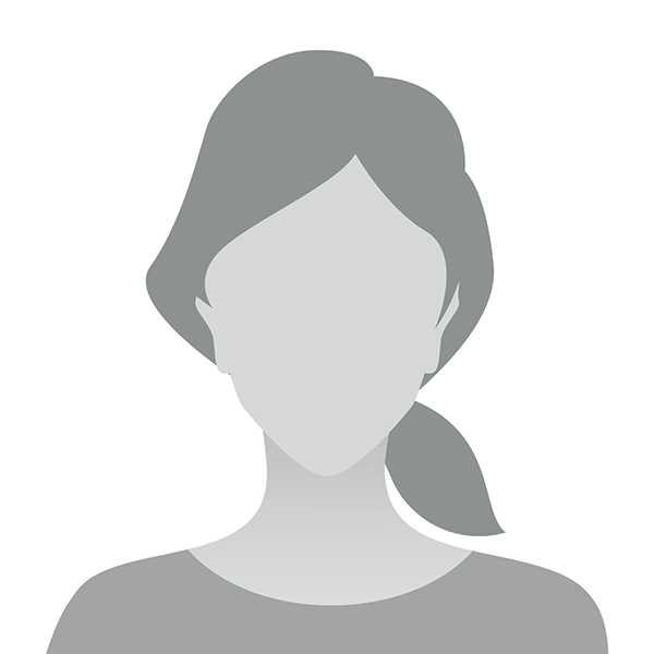 The image displays a stylized, gray-toned icon of a human female head and shoulders with a simplified hairstyle and ear.